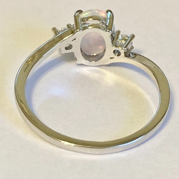 Opal Stone Ring Solitaire Silver Plated Simulated Oval Cut Size 9 10 11 - Picture 5 of 10